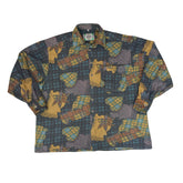 Vintage 90s mauve mustard abstract pattern fleece overshirt size 44 boxy fit